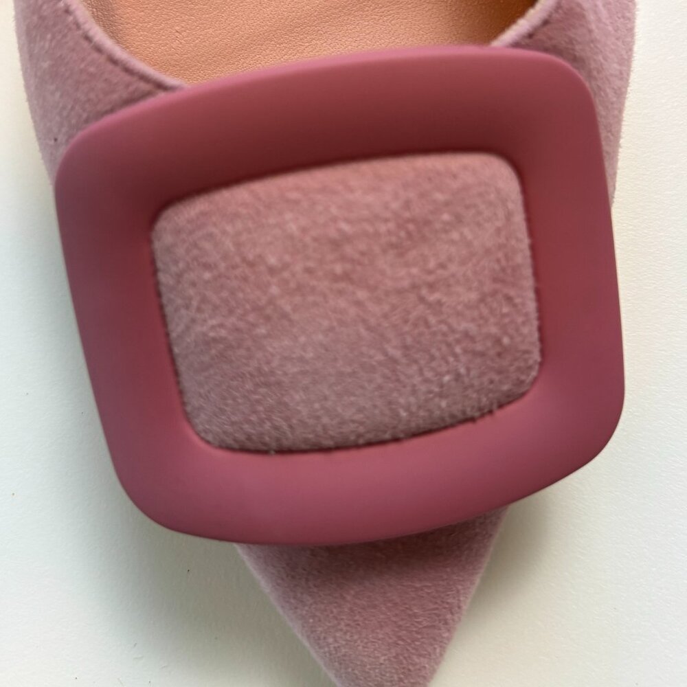 Pretty Ballerinas Suede‎ Slingback Flats 38 Pink Buckle Pointed Toe Spain - Picture 4 of 7